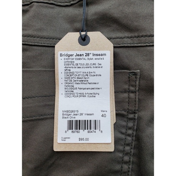 prAna Bridger Jeans Men Size 40 Gray Denim Flat Front Slim Fit Straight Leg Logo - Picture 6 of 9